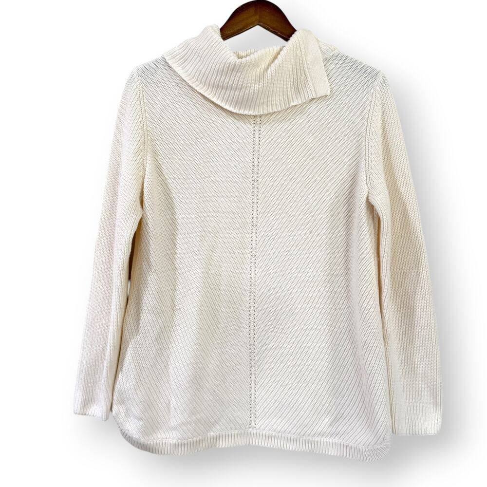 Talbots Split Cowl Neck Sweater Womens Medium M Cream Ivory Cotton Modal Knit